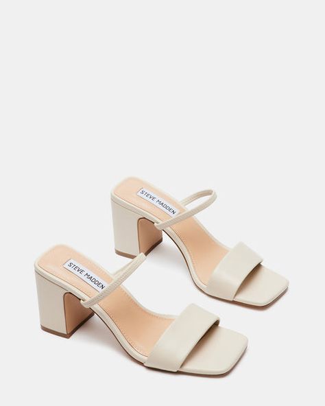 JADEN Bone Leather Square Toe Mule | Women's Heels – Steve Madden Neutral Heels Wedding, Sisterhood Outfits, Branded Sandals, Wedding Block Heels, Wedding Guest Heels, Slide On Heels, Hoco Shoes, Mini Heels, Block Heels Wedding