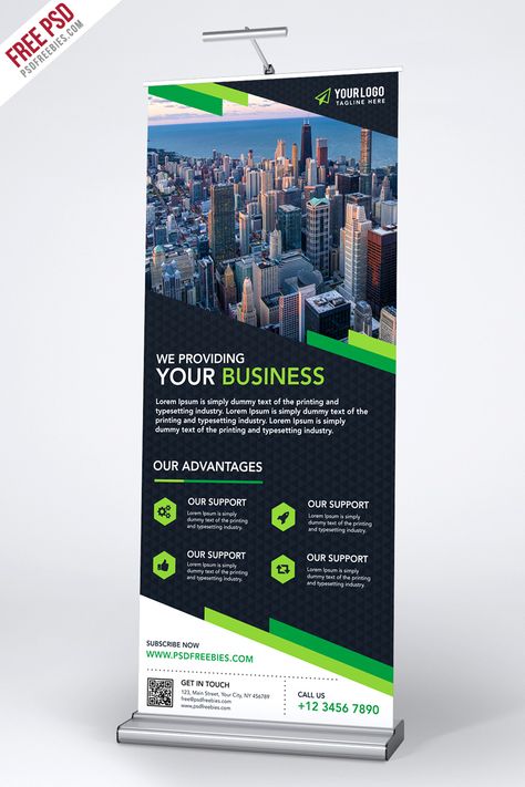 Download Free Multipurpose Creative Roll-up Banner Template PSD. This Creative Roll-up Banner Template is perfect for Small Business, Big Business and Corporate Business or Creative Agency Advertisement. You can insert your own brands, Logo, images, and text. Standy Ads Design Creative, Pull Up Banner Design, Rollup Design, Standing Banner Design, Rollup Banner Design, Roll Up Banner Design, Tradeshow Banner Design, Corporate Banner, Tradeshow Banner