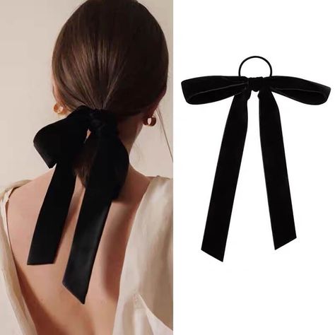 Handmade Black Long Tail Velvet Bow Hair Ribbon,ponytail Bow,bowknot Scrunchies,ponytail Barrette - Etsy Ponytail Bow, Ribbon Ponytail, Edgy Summer, Summer Haircut, Short Mullet, Bow Ponytail, Trendy Bows, Coquette Bows, Bow Hairstyle