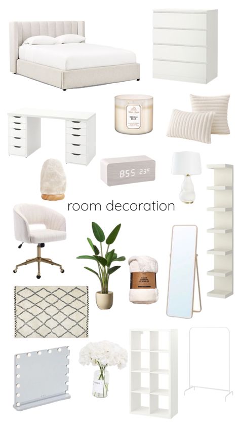 Room Organise Ideas, Aesthetic Rooms For Teenagers, Large Room Decorating Ideas Bedroom, Bedroom Inspirations With Vanity, Modern Cute Bedroom, Aesthetic White Room Decor, Room Inspo Vanilla, Kmart Room Decor Bedroom, Diy Bedroom Decor Ideas Wall Decorations