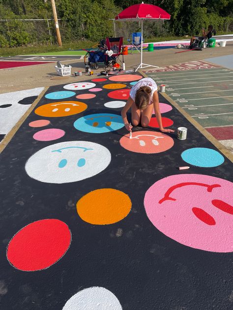 Parking Spot Painting For Teachers, Boys Painted Parking Spots, Student Parking Lot Painting, High School Parking Lot Painting, School Playground Painted Games, Playground Painting, Junie B Jones, Paint Concrete Patio, Parking Spot Painting