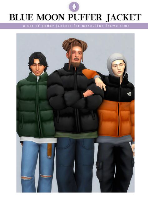 Blue Moon Puffer Jacket Set | nucrests no Patreon Sims 4 Cc Maxis Match Cold Weather, Guy Clothes Sims 4 Cc, Sims 4 Pack, The Sims 4 Pack, Male Hoodie, Mods Sims 4, Sims 4 Men Clothing, Sims 4 Male Clothes, San Myshuno