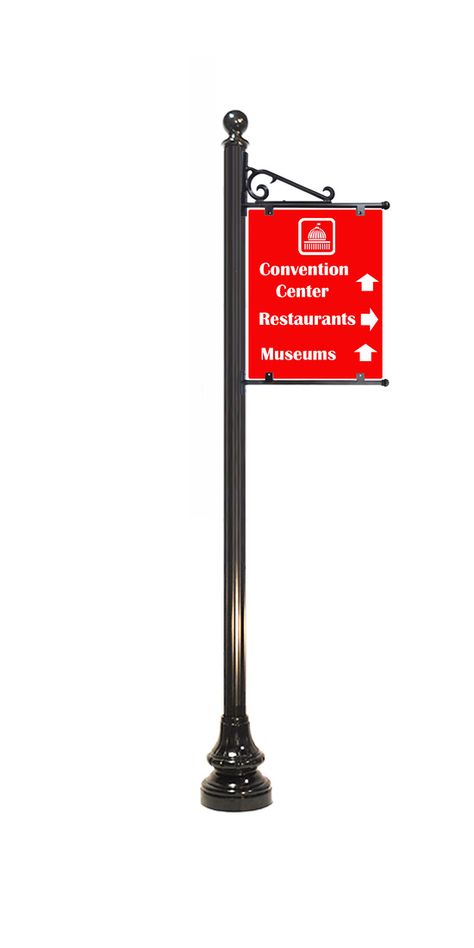 Directional Sign with Scroll Brackets - Wayfinding Sign D Street Signage, Street Scape, Way Finding, Entrance Signage, Pole Sign, Carnival Birthday Party Theme, Sign Bracket, Custom Street Signs, Custom Cast