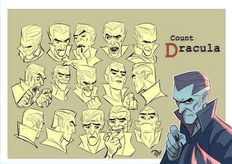 Dracula Character Design, Dracula Design, Dracula Character, Dracula Illustration, David Navarro, Dracula Cartoon, Cartoon Shapes, Dracula Art, Expression Drawing