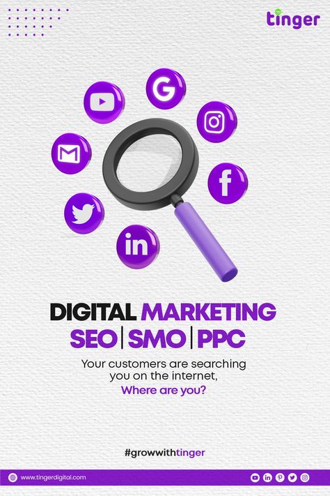 Digital Marketing Brochure Design, Social Media Post For Digital Marketing, Digital Marketing Flyer Design, Social Media Digital Marketing Posts, Creative Digital Marketing Posts, Tinger Digital, Digital Marketing Poster, Social Media Marketing Post, Digital Marketing Ads