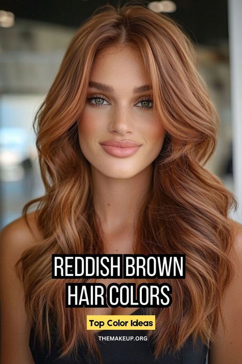 Best Reddish Brown Hair Colors Ideas You'll Adore Level 7 Red Brown Hair Color, Light Brown And Auburn Hair, Reddish Blonde Brown Hair, Reddish Bronde Haircolor, Redish Brown Hair Color For Summer, Blending Gray Hair With Copper, Red Hair For Soft Summer, Auburn Hair With Brown Eyes, Chestnut Auburn Hair Color