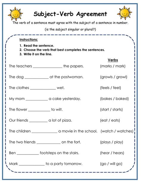 Subject-Verb Agreement interactive activity for 3 grade. You can do the exercises online or download the worksheet as pdf. Subject And Verbs Worksheet, Worksheet On Verbs For Class 3, Subject Verb Agreement Worksheet Grade 4, Doing Words Worksheet, Verbs Worksheet For Class 2, Verbs Worksheet Grade 3, Class 4 English Worksheet, Subject Verb Object Worksheet, Subject Verb Agreement Worksheet