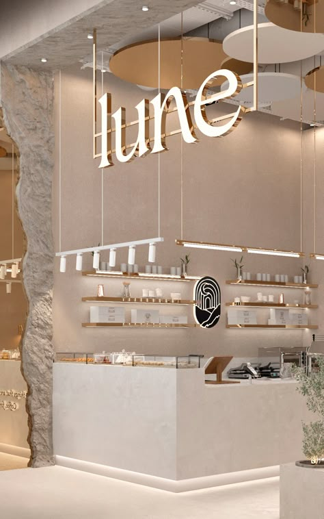 Lune coffee on Behance Deco Spa, وابي سابي, Bakery Design Interior, Coffee Shop Interior Design, Spa Interior, Cafe Shop Design, Coffee Shops Interior, Bakery Design, Salalah