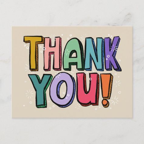 Colorful Fun Hand Lettered Thank You Postcard Message Text, Thank You Postcards, Rainbow Bright, Free Birthday Invitation Templates, Free Birthday Invitations, Block Lettering, Postcard Size, Free Birthday Stuff, Thank You Notes