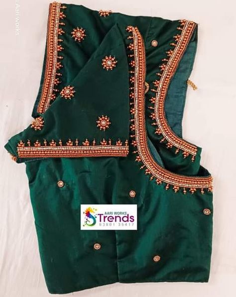 Simple Aari Blouse Designs For Beginners, Simple Arya Work Blouse Designs, 1000 To 1500 Range Aari Work Blouses, Aari Motif, Exclusive Blouse Designs, Exclusive Saree Blouse Designs, Magam Work Designs, Latest Blouse Neck Designs, Green Blouse Designs