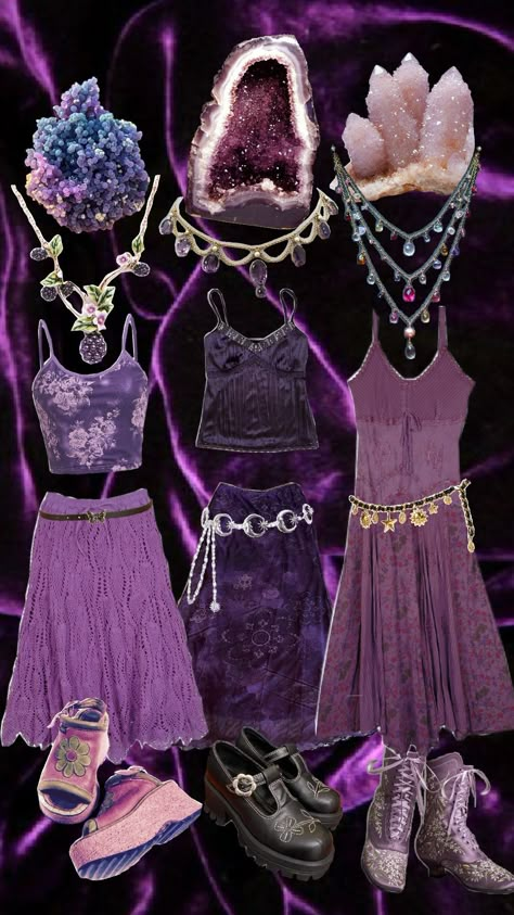 purple whimsigoth outfits #purple #whimsigoth #outfitinspo #lookbook Purple Whimsigoth Outfit, Purple Fairycore Outfit, Purple Whimsigothic Outfit, Whimsigoth Jacket, Purple Academia Outfit, Purple Hippie Aesthetic, Witch Aesthetic Purple, Purple Witch Outfit, Purple Y2k Outfit