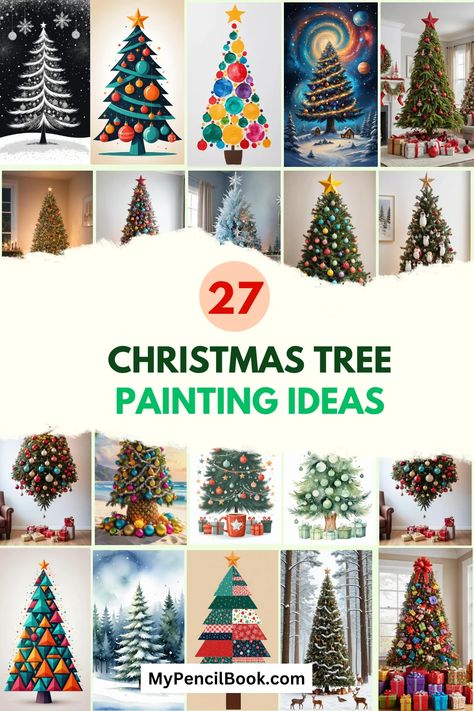 27 Simple Christmas Tree Painting Ideas Wooden Christmas Tree Painting Ideas, Christmas Tree Paintings On Canvas, How To Paint Christmas Trees, Simple Christmas Tree Painting, How To Paint A Christmas Tree, Christmas Sip And Paint Ideas, Easy Christmas Tree Painting, Christmas Tree Painting Easy, Christmas Tree Painting Ideas