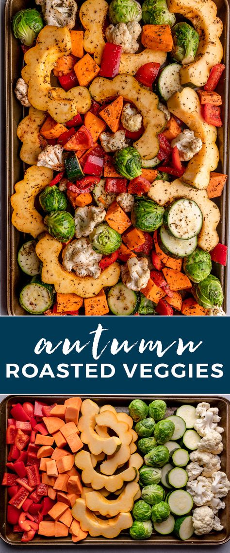 Simply, healthy, and easy roasted veggies featuring all of Autumn's beautiful colors and delicious flavors. Acorn Squash Sweet, Roasted Fall Vegetables, Easy Roasted Vegetables, Fall Veggies, Acorn Squash Recipes, Roasted Vegetable Recipes, Vegetable Side Dishes Recipes, Acorn Squash, Squash Recipes