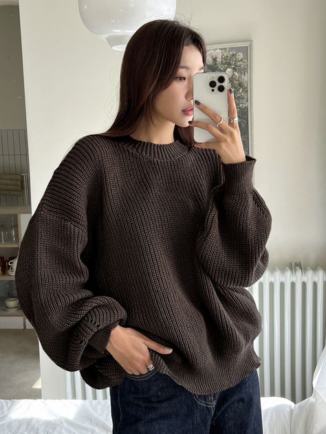 Pull Marron, Casual Pullover Sweater, Oversize Pullover, Drop Shoulder Sweaters, Ribbed Knit Sweater, Cute Sweaters, Inspiration Mode, Knitted Pullover Sweaters, Casual Pullover