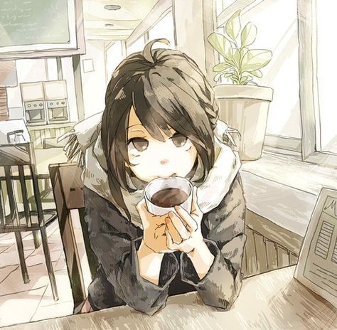 Cup Of Coffee, A Woman, Cafe, Coffee, Anime, Art