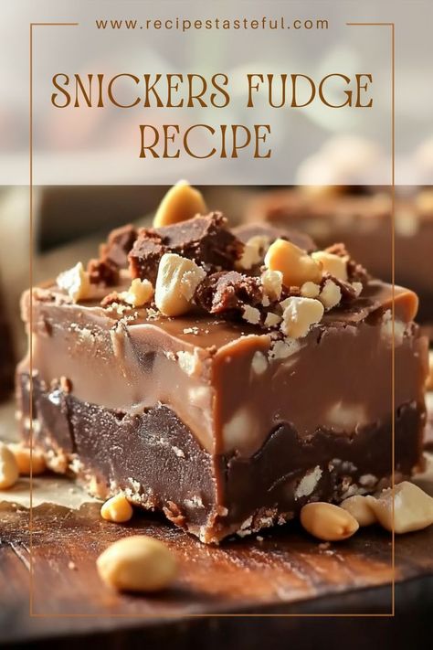 Indulge in this decadent Snickers Fudge, layered with rich chocolate, creamy peanut butter, and gooey caramel. Perfect for sharing or a sweet treat for yourself! Recipes That Use Caramels, Christmas Peanut Butter Fudge, Snicker Fudge Recipe, Snicker Dessert Recipes, Snickers Fudge Recipe, Snicker Fudge, Snickers Desserts, Snickers Pudding, Snickerdoodle Fudge