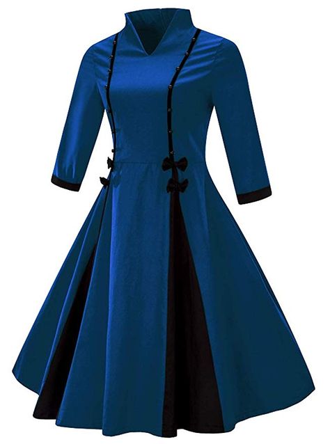 VERNASSA 50s Retro Vestidos, Vintage 3/4 Manga Audrey Retro Cinturón Retro 1950s Partido Cocktail Rockailly Swing Dress: Amazon.es: Ropa y accesorios Gaun Peplum, Kostum Peri, Blue Plus Size Dresses, Vintage Dress 60s, Christmas Outfits Women, Robes Vintage, Womens Vintage Dresses, Vestidos Vintage, Patchwork Dress