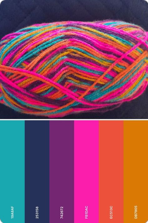 Colour Palette Inspiration - Vivid Yarn on Dark Blue Background. Blues, Purples, Pinks and Oranges. Taken From Multicoloured yarn on a blue cushion. Bright Colours Aesthetic, Colour Palette Inspiration, Neon Colour Palette, Teal Color Palette, Me Pictures, Color Design Inspiration, Orange Color Palettes, Purple Color Palettes, Colour Story