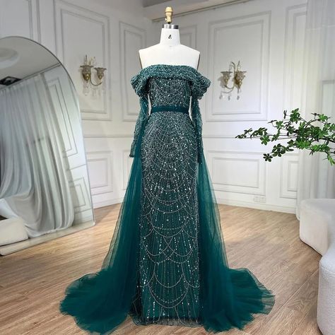 Serene Hill Arabia Nude Mermaid Boat Neck With Overskirt Luxury Evening Dresses Gowns 2024 For Women Boat Neck Design, Mermaid Silhouette, Effortless Elegance, Nude Color, Wedding Attire, Classic Elegance, Boat Neck, Neck Designs, Evening Dress