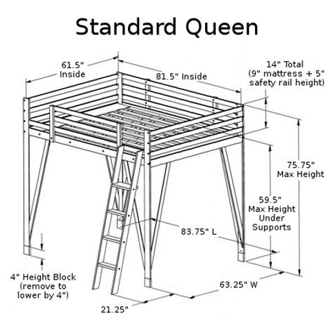 Bed Blueprints, Adult Loft Bed, Queen Loft Beds, Bunk Bed With Stairs, Queen Size Bunk Beds, Bed With Stairs, Stair Plan, Bunk Bed Plans, Loft Bed Plans