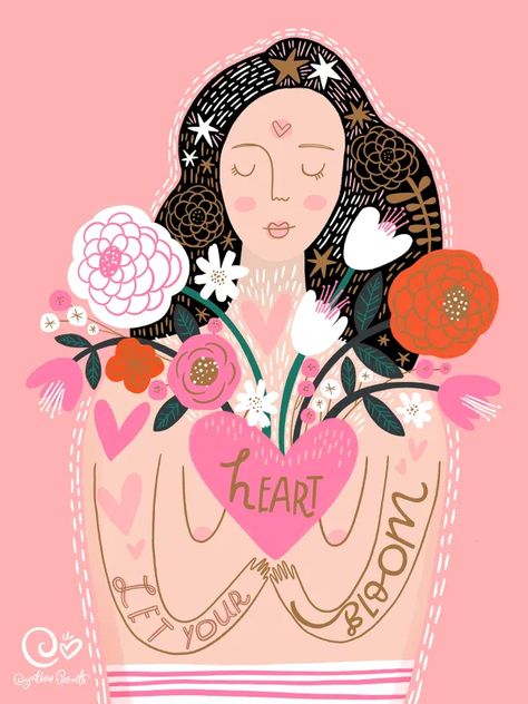 Blooming Illustration, Your Heart, Heart Illustration, Greeting Card Illustration, Virginia Woolf, Card Illustration, Design Fabric, Graphic Design Typography, 그림 그리기