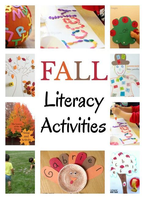 Lots of fall literacy activities to work on learning the alphabet, teaching a child their name, reading, book lists and more ideas! Fall Literacy Activities, Literacy Night Activities, Activities For Elementary Students, Prek Literacy, Fall Lesson Plans, Literacy Activities Preschool, Family Literacy, Early Literacy Activities, Preschool Language