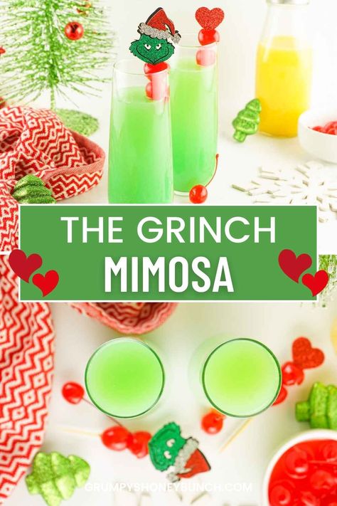 Grinch Mimosa: A Festive Holiday Cocktail Grinch Mimosa, Green Mimosa, Grinch Drink, Classic Mimosa, Mimosa Drink, Grinch Punch, Homesteading Recipes, Best Non Alcoholic Drinks, Festive Holiday Cocktails