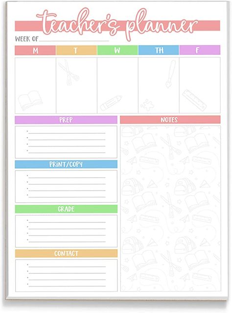 Amazon.com : Tiny Expressions - Teacher Appreciation Notepads | Teacher Gifts & School Supplies | 40 Tear Away Sheets on Premium Paper Made in the USA | Great for Classroom or Home Use | Weekly Planner Note Pad : Office Products Notepad For Teacher, Weekly Teacher Planner Template, Printable Notepad Template, Teacher Papers, Teacher Weekly Planner, Teachers Planner, Preschool Weekly Lesson Plans, Daycare Lesson Plans, Teacher Planner Templates