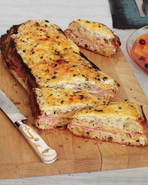 Croque-Monsieur - made 08/31/15. Short prep time. I added a bit of mayo to the mustard. Also used Monterey Jack cheese in addition to Gruyere. Turned out really good. Family loved! Will make again. Sharp Cheddar, French Cooking, Chapati, Ham And Cheese, French Food, Sandwich Recipes, Tostadas, Bruschetta, Food Truck