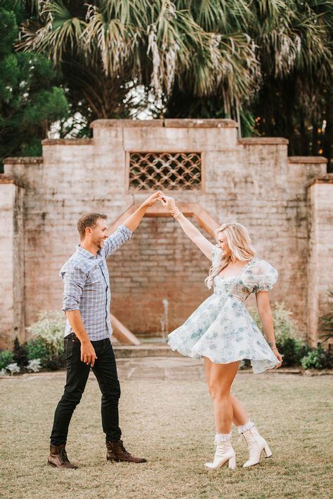 Our Engagement Shoot Fun Engagement Dress, White Cowboy Boots Engagement Photos, Short Dress Engagement Photos, Engagement Photo Shoes, Engagement Photos Outfits White Dress, Light Airy Engagement Photos, White Dress Engagement Pictures, Engagement Photos White Dress, Engagement Photoshoot Outfits