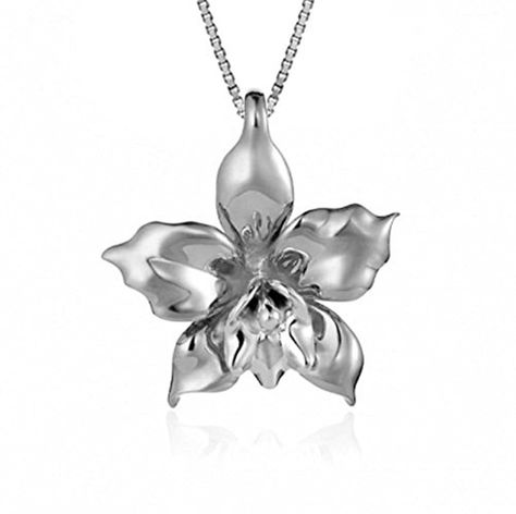 Pendants, Sterling Silver Orchid Necklace Pendant with 18" Box Chain - C912NU2CMNH #Necklaces #designer #womensfashion #Jewelry #Styles #Pendants Orchid Necklace, Gold Orchid, Silver Jewellery Indian, Hawaiian Jewelry, Fine Silver Jewelry, Jewelry Bracelets Silver, Silver Jewelry Design, Silver Jewelry Necklace, Jewelry Hand