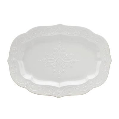 French Perle 18.5 in. White Large Serving Platter Lenox French Perle, Elegant Entertaining, Platter Set, White Dinnerware, White Dishes, Tea Stains, Oval Platter, Casual Dining, Serving Platter