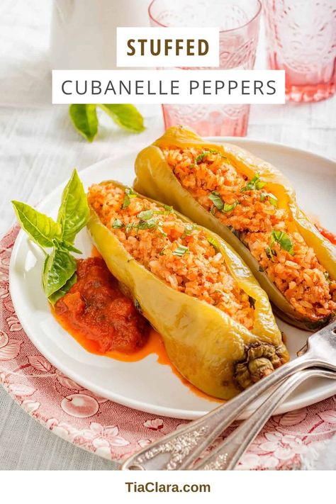 Stuffed Cubanelle Peppers Peppers Stuffed With Chicken, Brown Rice Cooking, Cubanelle Pepper, Picadillo Recipe, Brown Rice Recipe, Chicken And Brown Rice, Brown Rice Recipes, Sweet Pumpkin, Stuffed Banana Peppers