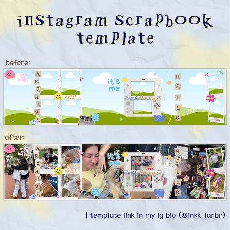 Scrapbook Ideas For Instagram, Free Scrapbook Templates, Instagram Scrapbook Post, Canva Layout Ideas, Canva Templates Free, Collage Scrapbook Layouts, Insta Story Template, Moodboard Template, Instagram Scrapbook