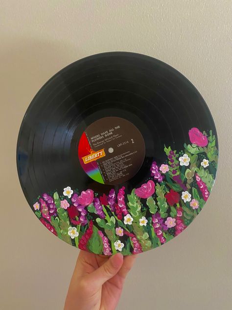 Vinyl Record Painting Ideas, Painting Ideas Flowers, Record Painting Ideas, Vinyl Record Painting, Vinyl Painting, Painted Records, Vinyl Paintings, Vinyl Art Paint, Record Painting