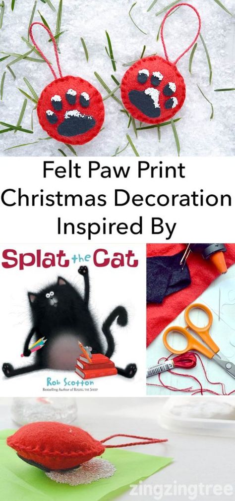 Felt Paw Print Christmas Decoration Inspired by Splat The Cat Kids Make Christmas Ornaments, Splat The Cat, Paw Print Christmas, Christmas Diy Kids, Handprint Ornaments, Christmas Decs, Easy Christmas Ornaments, Crafty Christmas, Cat Christmas Ornaments