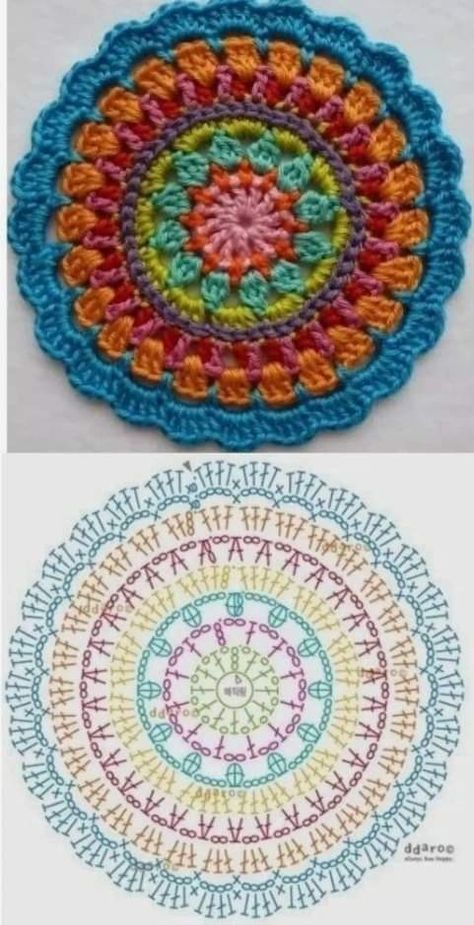 Motif Mandala Crochet, Granny Square Crochet Patterns Free, Crochet Stitches Diagram, Crochet Cord, Crochet Mandala Pattern, Crochet Motif Patterns, Crochet Plant, Crochet Lace Pattern, Crochet Circles