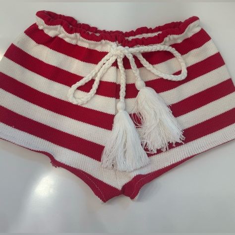 Andi Bagus S/M red & white cheeky knit shorts *fit more like an XS/* never worn Red Flag Print Short Bottoms, Summer Fringe Mini Bottoms, Beach-style Mini Ruched Bottoms, Bohemian Red Shorts, Red Cheeky Shorts, Birthday Wishlist, Knit Shorts, Walker Boots, Fit N Flare Dress