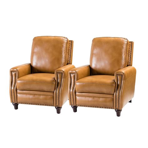 Whether you need it to round out your living room look or accent the master suite, this cigar recliner is the perfect spot to unwind. This genuine leather chair exudes luxury and comfort when both upright and in the reclining position while the smooth leather adds sophistication, giving you style with no cost to relaxation potential. Crafted from solid and manufactured wood, plus solid wood legs with a mid-century modern appearance for simple yet fashionable charm in any living room. Glam nailhe