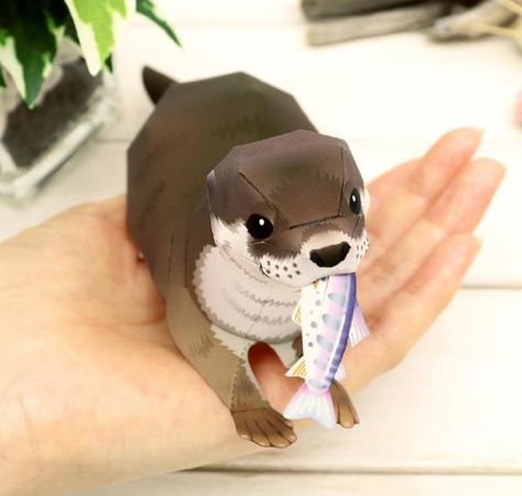 PAPERMAU: A Cute Otter Miniature Paper Model - by Ayumu Saito & Craft Pocket 3d Animal Paper Craft, Sea Animals Paper Craft, Ferret Papercraft, River Otter Craft, Cute Papercraft, Cat Meme Papercraft Template, Paper Wall Hanging, Wall Hanging Crafts, Paper Animals