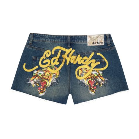 Size Small (0-2?) Real Es Hardy Shorts Never Worn But No Tags Will Negotiate Will Show More Photos If Needed Ed Hardy Jeans, Brown Moto Jacket, Y2k Shorts, Blue Denim Skirt, Retro Blue, Blue Denim Shorts, Embroidered Shorts, Printed Denim, Ed Hardy