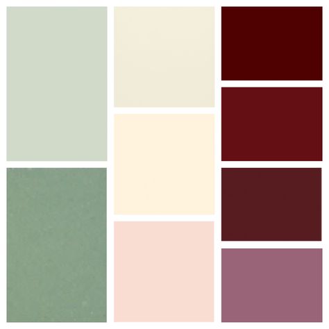 Green And Burgundy Aesthetic, Mint Burgundy Color Palettes, Color Pallets With Burgundy, Colors That Complement Burgundy, Burgundy Cream Color Palette, Green And Maroon Color Palette, Mauve And Burgundy Bedroom, Pink Burgundy Green Color Palette, Colour Palette With Burgundy