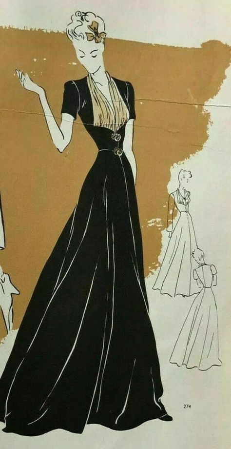 1939 WW2 Vintage VOGUE Sewing Pattern B32 Dinner EVENING DRESS 2002 Vogue 274 - Etsy 1940s Evening Fashion, 40s Dresses Vintage Evening Gowns, Evening Gown Sewing Pattern Free, Vintage Evening Wear, 1900 Dress Pattern, Evening Wear Sketches, 1940s Evening Wear, Vintage Fashion Plates, 40s Dress Pattern