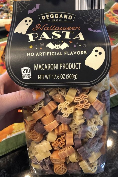 Fall Shaped Pasta, Aldi Halloween Pasta, Halloween Shaped Pasta Recipes, Fall Shaped Pasta Recipes, Halloween Must Haves, Halloween Pasta Recipes, Halloween Themed Pasta, Shaped Pasta Recipes, Halloween Pasta Ideas