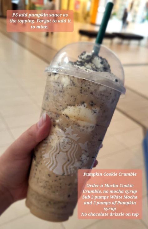 Starbucks Chocolate, Fall Starbucks, Mocha Cookie Crumble, Starbucks Fall Drinks, Starbucks Cup Design, Starbucks Vanilla, Pumpkin Syrup, Cookie Crumble, Fall Drink