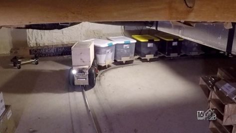 Crawl Space Storage Organization, Crawl Space Organization Ideas, Crawlspace Storage Solutions, Crawl Space Ideas Storage, Attic Storage Ideas Low Ceilings, Crawl Space Storage Ideas, Attic Crawl Space Ideas, Crawl Space Organization, Crawlspace Ideas