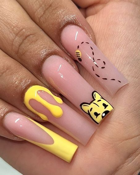 Pink Manicure Ideas, Yellow Nail Ideas, Summer Nails 2024, Pink Nail Colors, Yellow Nail, Acrylic Toe Nails, Bright Summer Nails, Pink Manicure, Duck Nails