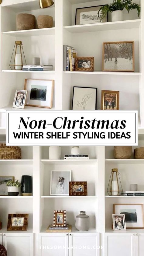 Embrace the beauty of winter with stunning Non Christmas Winter Decor Ideas for A Bookshelf. This guide provides valuable Home Decor Tips to help you achieve eye-catching Shelf Styling that highlights the season’s charm. Learn how to mix and match elements to create a cozy and inviting atmosphere perfect for curling up with a good book. Built In Bookshelves Decor, Non Christmas Winter Decor, Shelf Styling Ideas, Christmas Winter Decor, Winter Decor Ideas, Cozy Textiles, Bookshelf Home, Bookshelves Decor, Winter Aesthetics