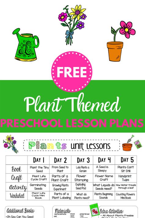 Looking for plant themed preschool lesson plans? Check out these free plans with a week's worth of plant themed crafts and activities! It's all done for you and free to print! Planting Lesson Plan, Planting Lesson Plans For Preschool, Plant Songs Preschool, Outdoor Lesson Plans For Preschool, Flower Lesson Plans Preschool, April Lesson Plans Preschool, Gardening For Preschoolers, Plants Preschool Activities, Preschool Objectives