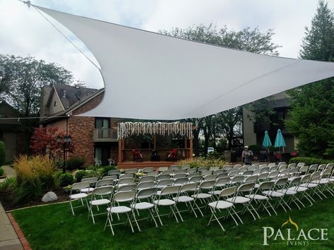 Outdoor Wedding Shade Ideas, Outside Wedding Ceremonies, Wedding Trellis, White Plastic Chairs, Marrakech Wedding, Shade Screen, Events Place, Plastic Chairs, Wedding Canopy